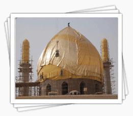 نصب پارچه طلایی بر روی گنبد و گلدسته های حرم عسگریین(ع)